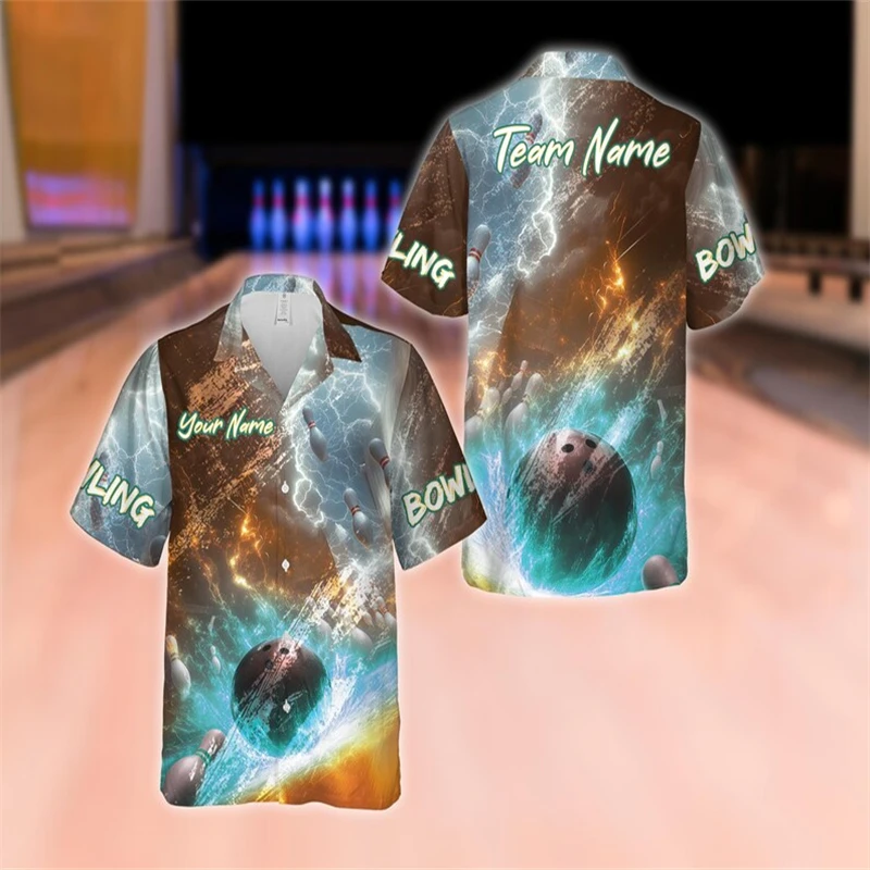 3D Name Bowling Men's Short Sleeve Shirts Diy Oversized Team Uniform Clothing Man Tops Tee Dropshipping Camisa