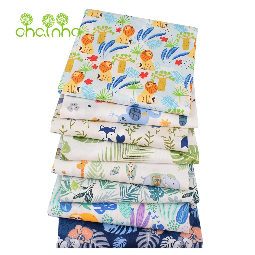 Chainho,Printed Twill Weave Cotton Fabric,DIY Sewing Quilting Material,Patchwork Cloth,8 Designs Forest Series,2 Sizes,15C234