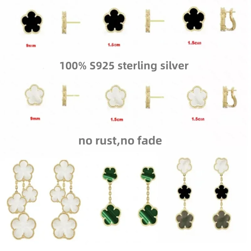 

S925 Champagne-plated gold natural Petite agate stud earrings for ladies fashion luxury jewelry gifts