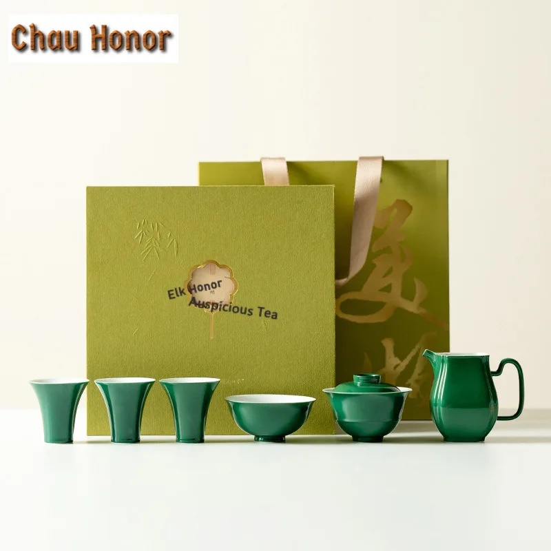 Emerald Green Ceramic Tea Set Complete Set Boutique Tea Ceremony Set Teapot and Tea Cup Set Tea Services Accessories Ornaments