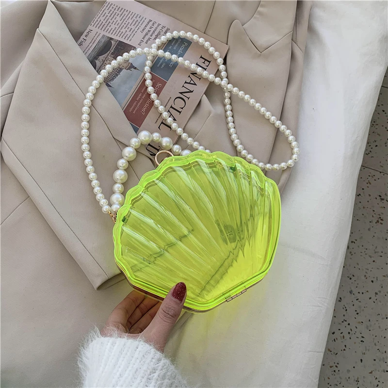 Transparent Acrylic Shell bag 2022 Fashion High quality PVC Women's Designer Handbag Pearl strap Shoulder Messenger Clutch Bag 