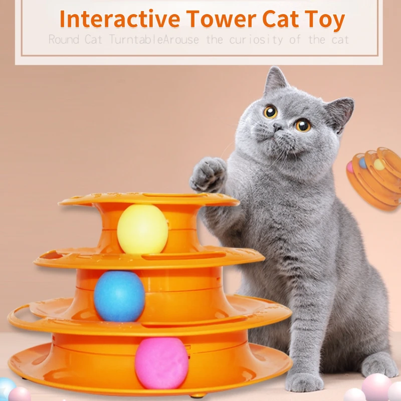InteractiveTowerCatToy3LayerTurntableRollerBallsToysforCats