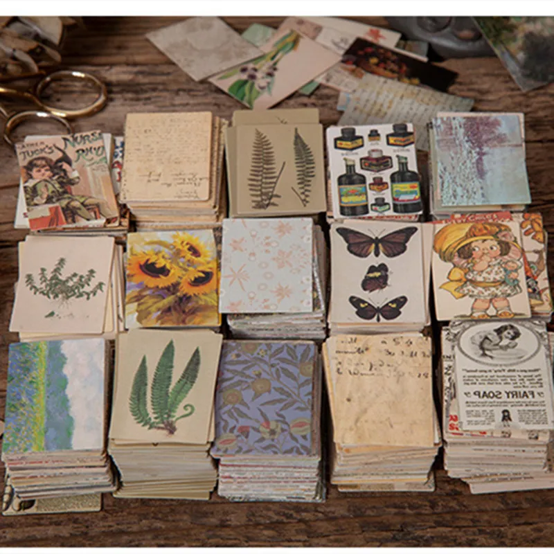 

100pcs Vintage Plant Flower Letter Material Paper Double-sided Printing Retro Memo Pads Notes Scrapbooking Diary Journals DIY