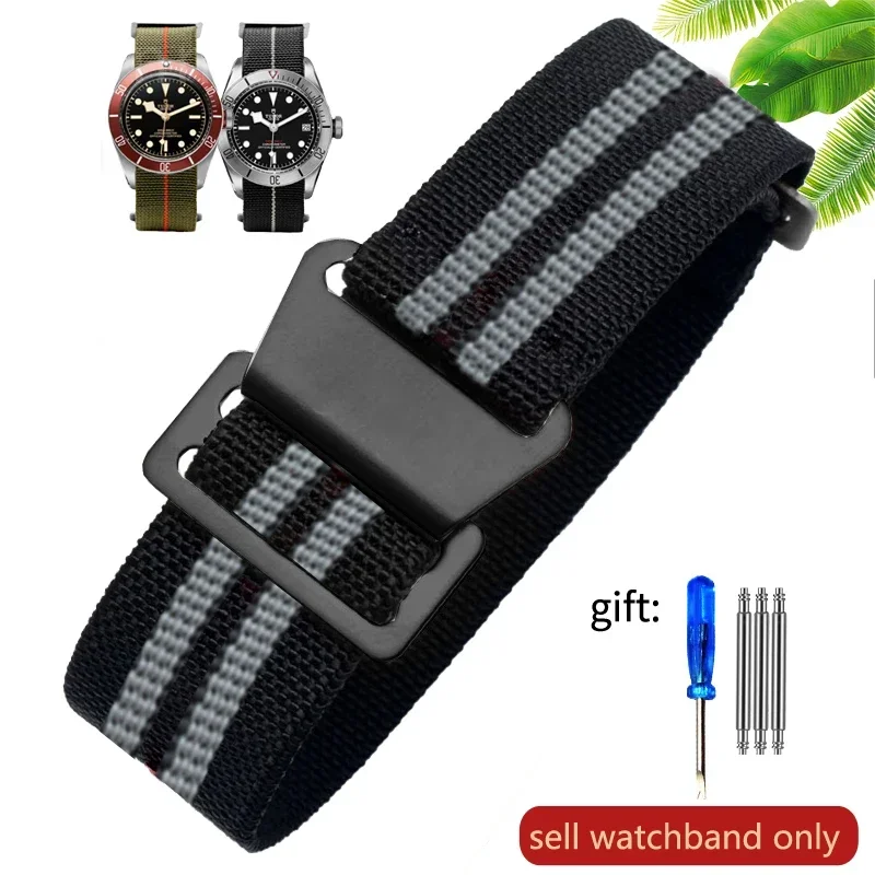 Vintage-Style French Parachute Elastic Nylon Watch Strap – Universal Men's Smartwatch Wristband (Classic 60s Inspired Design)