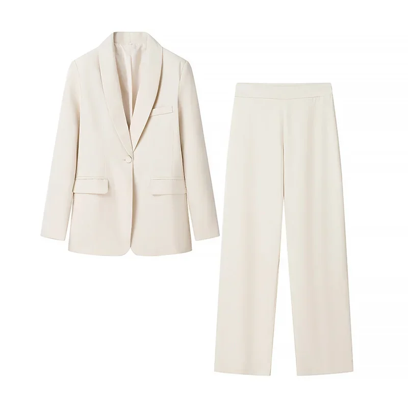Elegant Blazer Pants Set Solid Loose Lapel Single-breasted Coat Wide Leg Trousers Sets Fall Office New in Matching Suits