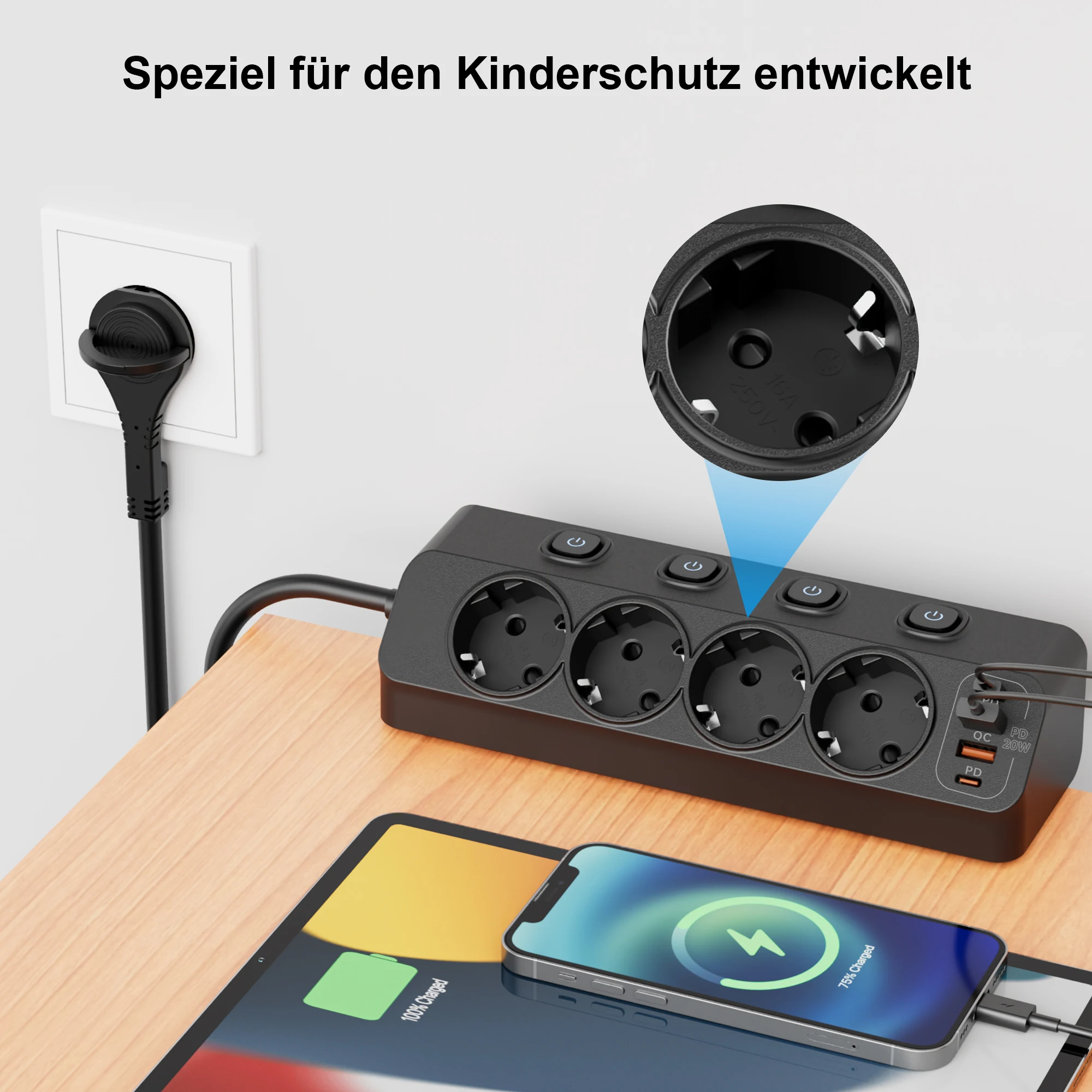 EU AC Plug Power Strip Independent Switches S5f08a15cf7204f9da68570c75ebe0622q