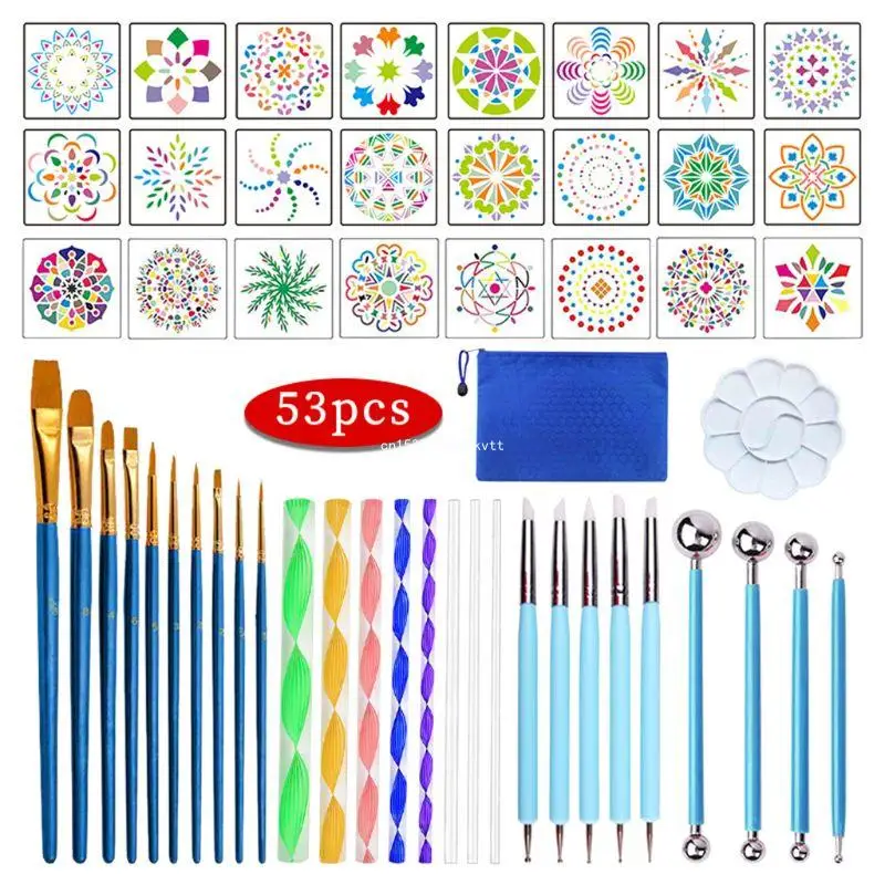 

53pcs Mandala Dotted Tools Set for Painting Rock Stone Acrylic Drawing Brush Double for Head Pen Carrying Bag Dropship