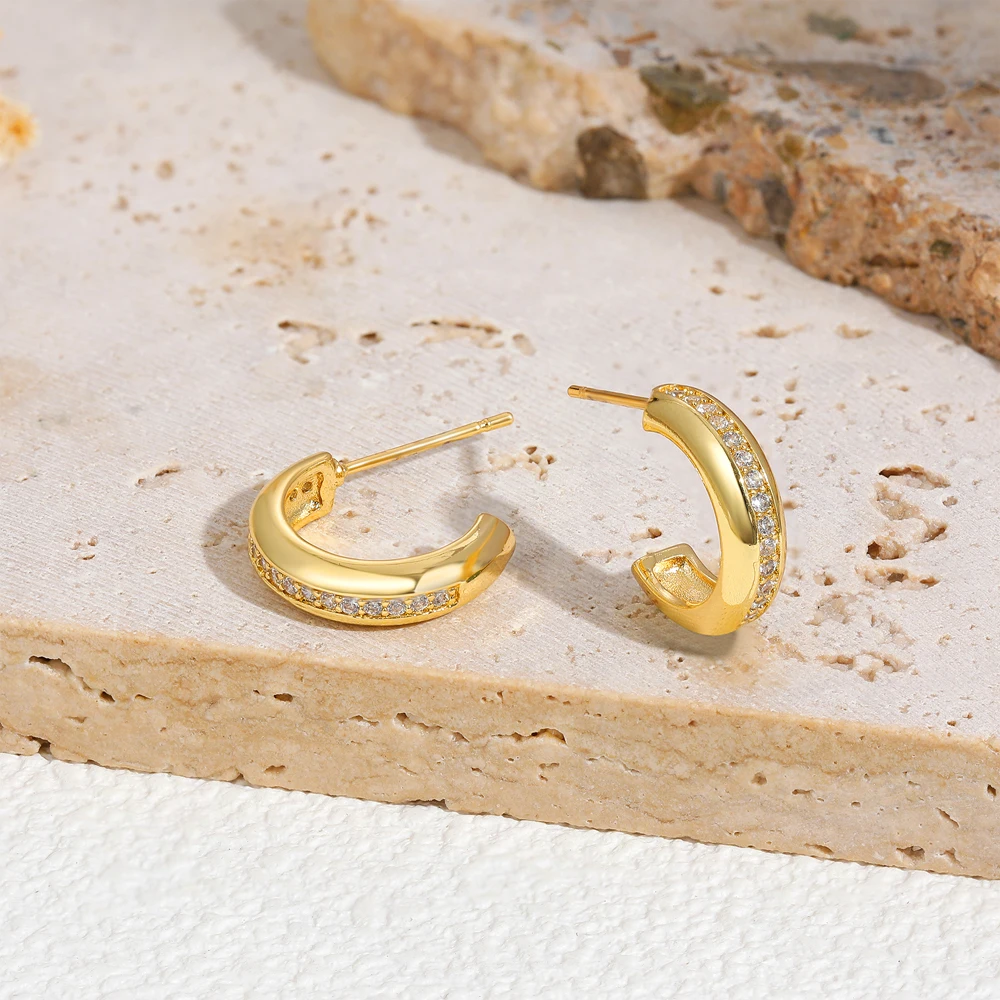 Fashion Mini C-shape CZ Zircon Hoop Earrings for Women 18K Gold Plated Hypoallergenic Earring Waterproof Jewelry Wholesale Joias