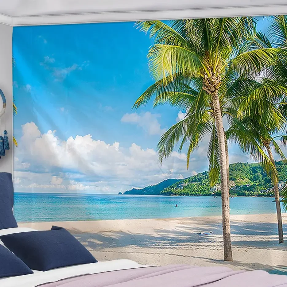 

Hawaii Coastline Landscape Pattern Sunny Summer Tapestry Scene Tapestry Bedroom Wall Decor Backgrounds