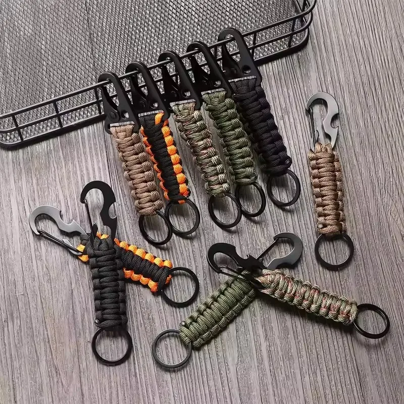 Keychain Ring Carabiner Paracord Rope Camping Survival Kit Emergency Knot Bottle Opener Tools Outdoor