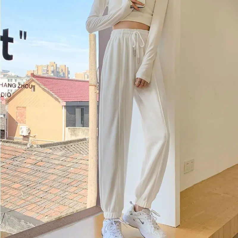 

2023 Spring and Autumn Seasons Fashion Casual Loose Binding Feet Drop Solid Color Versatile Thin Women's High Waist Guard Pants