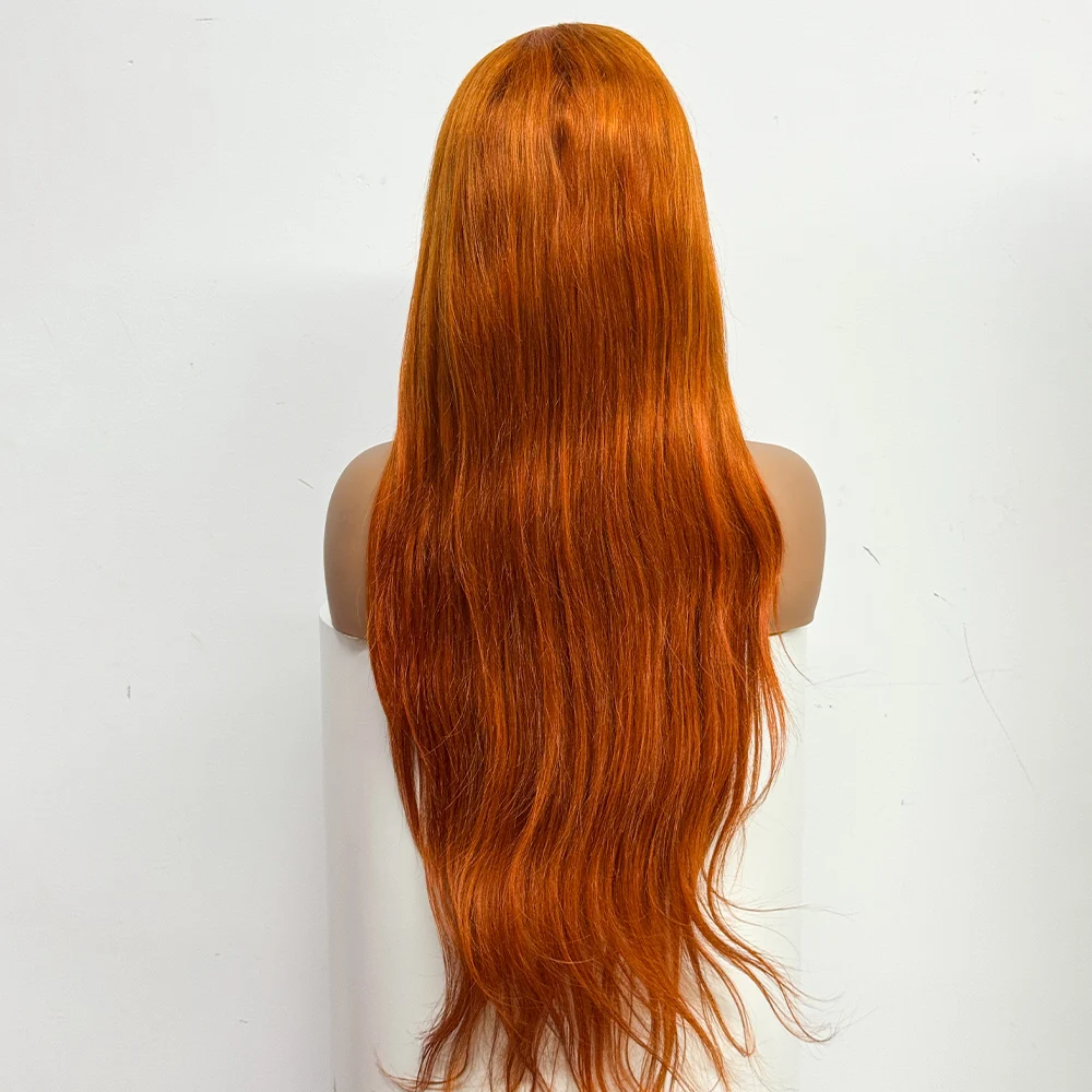 22-34 inches Straight Ginger Orange Human Hair Wig 250% Density 13x4 Lace Frontal Straight #350 Colored Soft Wig For Black Women
