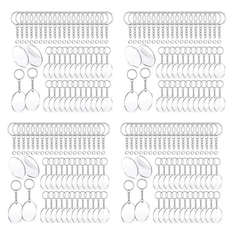 

600 Pcs 2 Inches Acrylic Transparent Discs And Key Chains Set, Clear Blank Acrylic Discs Round Keychain For DIY Projects