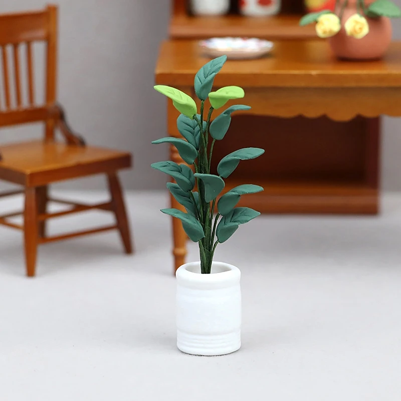 1:12 Dollhouse Miniature Potted Tree Plant Green Leafed Bonsai Garden Decor Toy Doll House Accessories