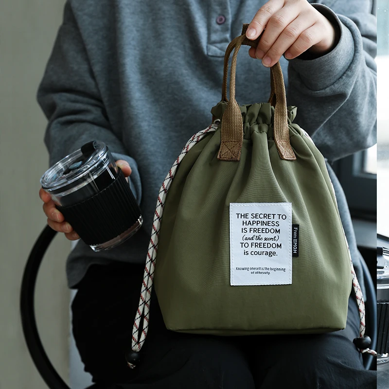 Japanese Korean Lunch Bag Cotton Canvas Drawstring Handbag