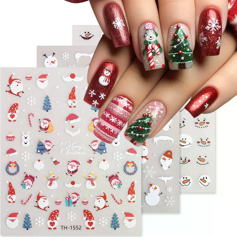 Cute Christmas DIY Nail Decals Sliders - Gingerbread Santa Cat Xmas Tree Bell Stickers for Holiday Party Manicure Decor