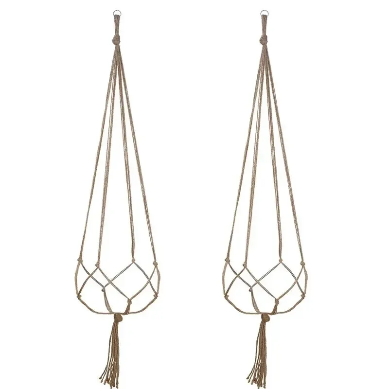 Gardening woven hanging rack flower pot net pocket hemp rope indoor and outdoor plant hanger wicker planter 2pcs 90cm