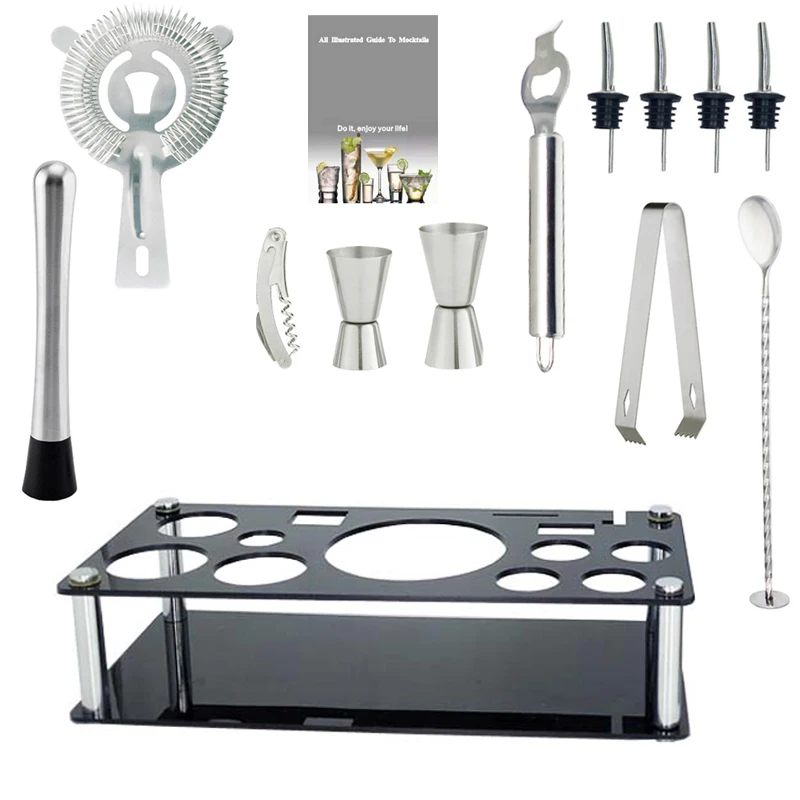 Cocktail Shaker 13Pcs 750/600/800ml Boston Cocktail Shaker Stainless Steel Mixer Bartender Tools Bar Set Cocktail Recipe With Wine Stand