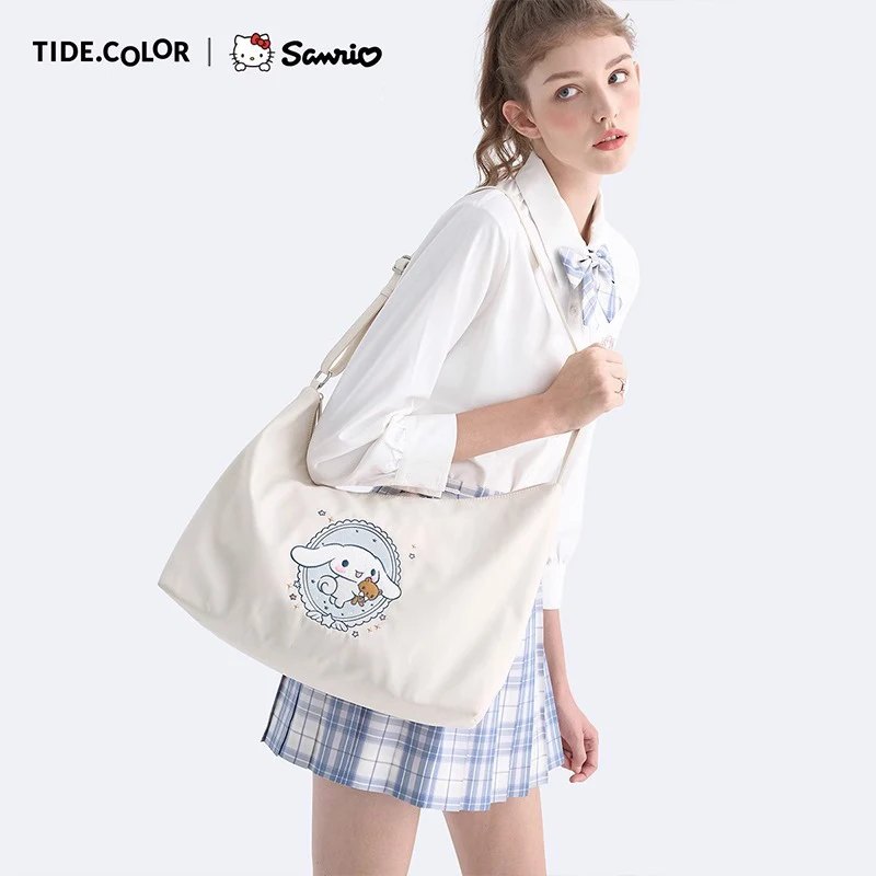 

Kawaii Cinnamoroll Mymelody Kuromi Canvas Shoulder Bag Anime Cartoon Large Capacity Cross-Body Tote Bag Girls Commuting Bag Gift