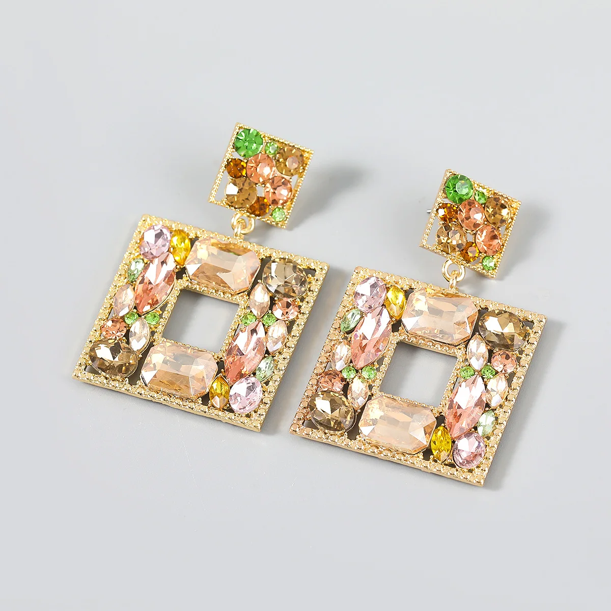 

Fashion Exaggerated Multi-layered Colorful Square Geometric Big Champagne Pendant Drop Earrings for Women Party Earrings