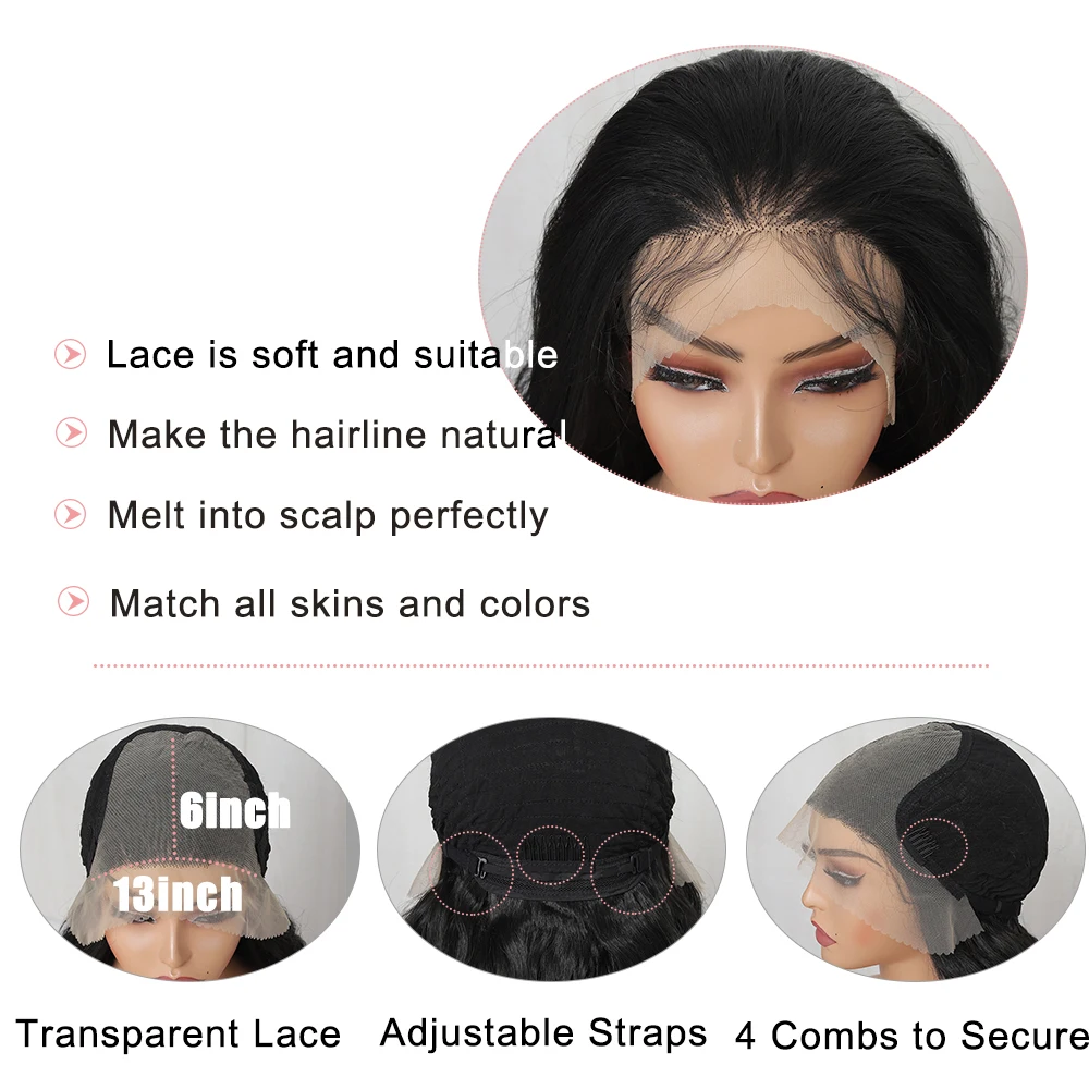 Parrucca sintetica riccia crespa Parrucca frontale in pizzo 13x6 Evidenzia marrone 26 "parrucche sintetiche in pizzo con capelli da bambino pre pizzicati per le donne - immagine 6