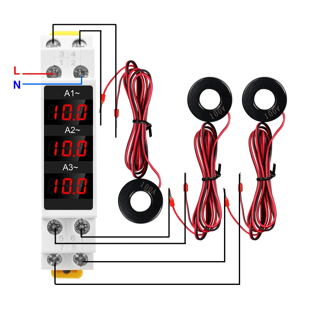 

SDM010A Din Rail Three Phase AC80-500V Ammeter LED Current Meter Monitor 100A Ampere Meter Detector for Voltage Regulators