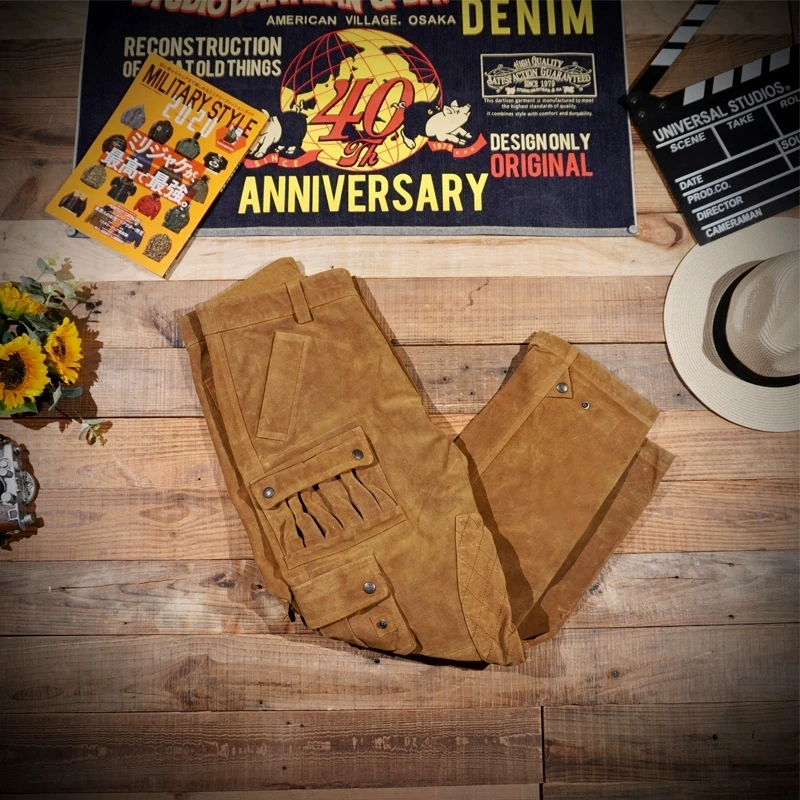 LKP948 RockCanRoll 1.3mm USA Genuine Cow Suede Leather Motorcycle Pants Vintage Heavy Durable Stylish Cowhide Rider Trousers