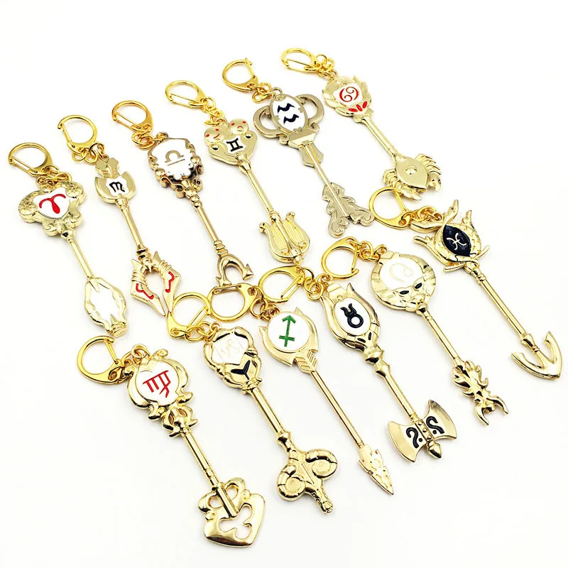 Anime Fairy Tail Keychain Lucy Zodiac Star Spirit Magician Summons Key Ring Twelve Constellation Key Chains Cosplay Jewelry