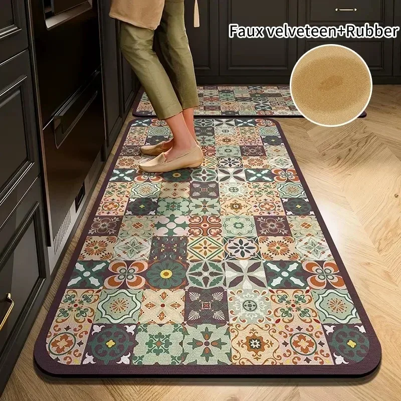 

Kitchen Carpet Anti-slip Floor Mat Soft Diatom Mud Absorbent Foot Mats Home Decoration Long Rug Vintage 주방 카펫 Alfombra De Cocina