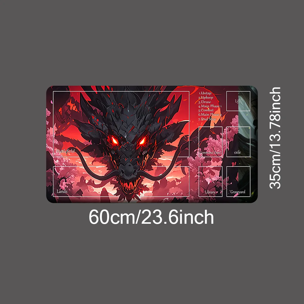 Dragon-Themed Durable Playmat with Stitched Edges - Anti-Slip Desk Mat (35x60cm)