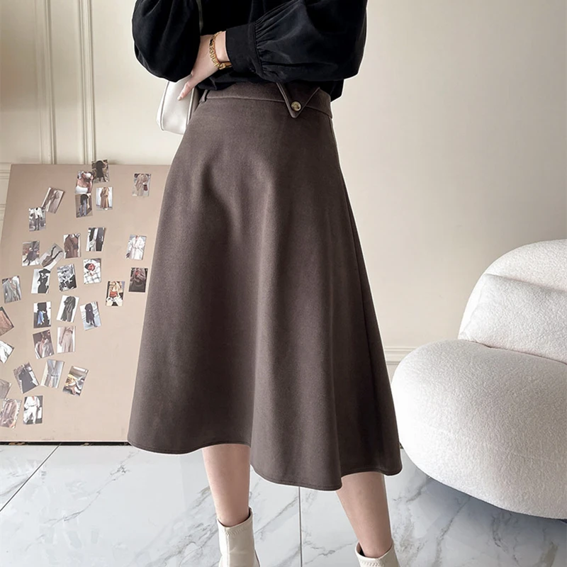 golf skirt Women Korean High Waist Skirt Casual Slim Streetwear A-Line Skirt Ladies Harajuku Zipper Solid Vintage Mid-Calf Skirts Female black skirt