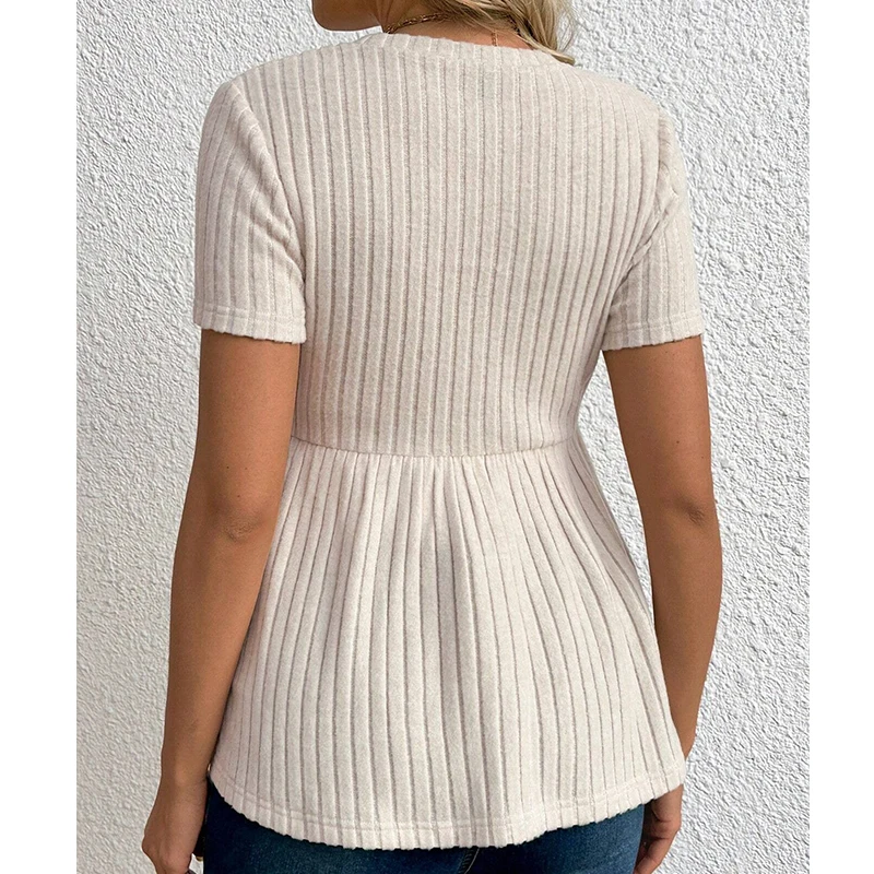 Pregnant Women Clothing Knitted Tees Maternity Clothes Pregnant Women Short Sleeve Monochrome Daily Leisure T-shirt - 2