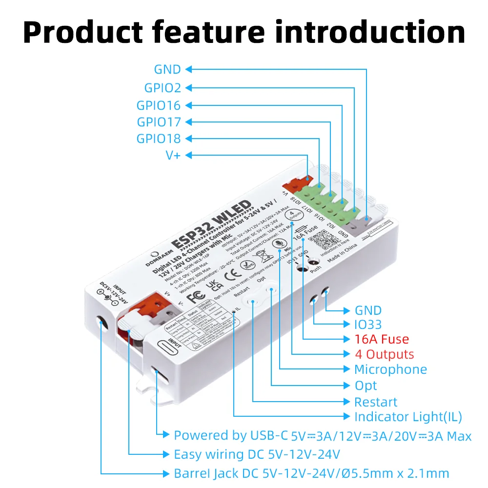 รูปสินค้า ตัวควบคุมเสียง ESP32 สำหรับไฟพิกเซล