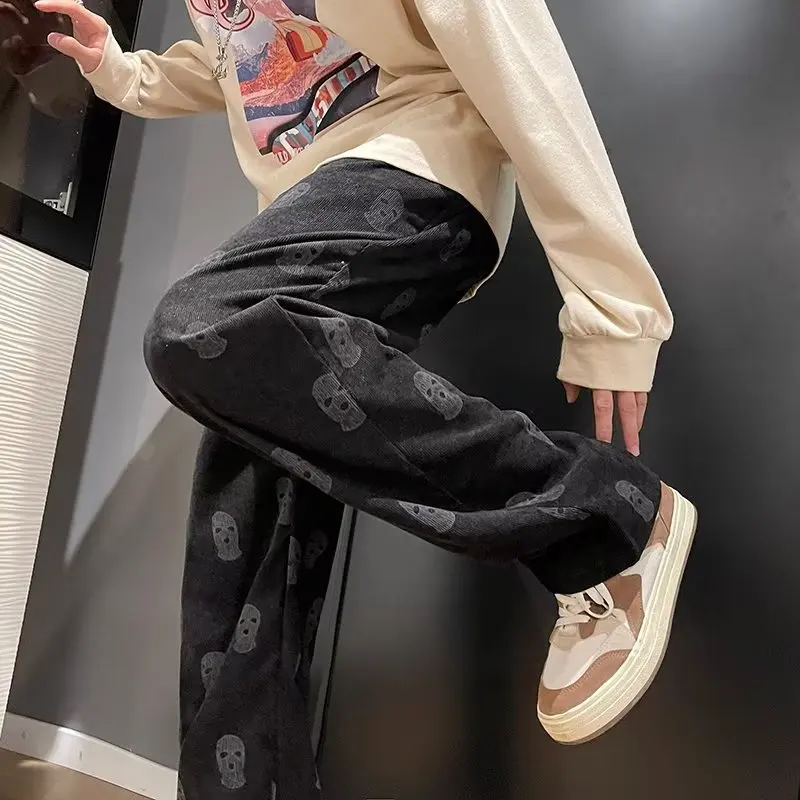 American Style 2023 Pink Pants High Street Ins Trendy Men's Corduroy Loose Wide-Leg Pants Casual Trousers Spring  Autumn Youth