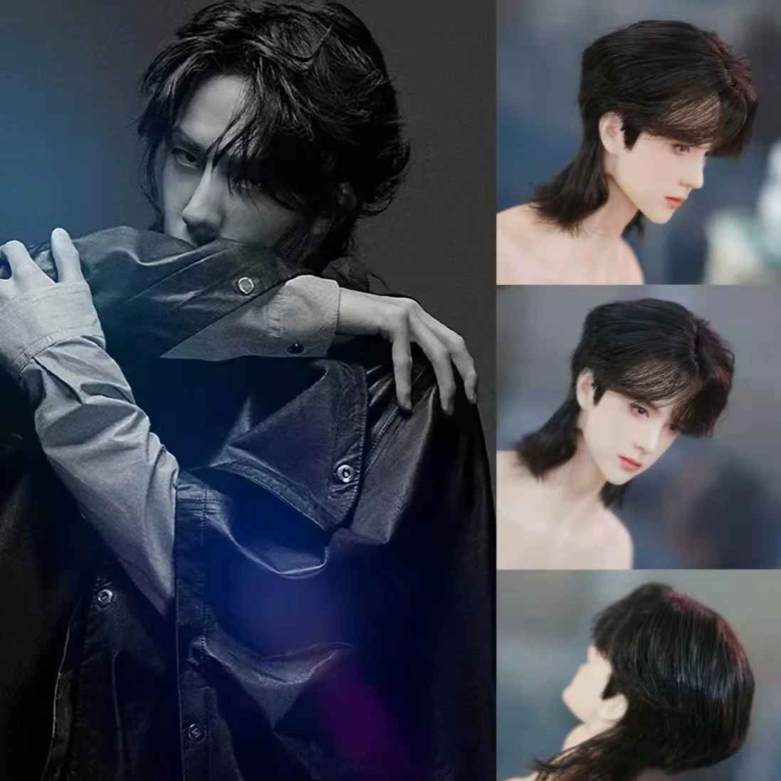 

1/6 BJD Figure Doll Wig Wang Yibo Stage Hair Long Wolftail Boy Male HandMade Realistic Idol Wig Collection Male Doll