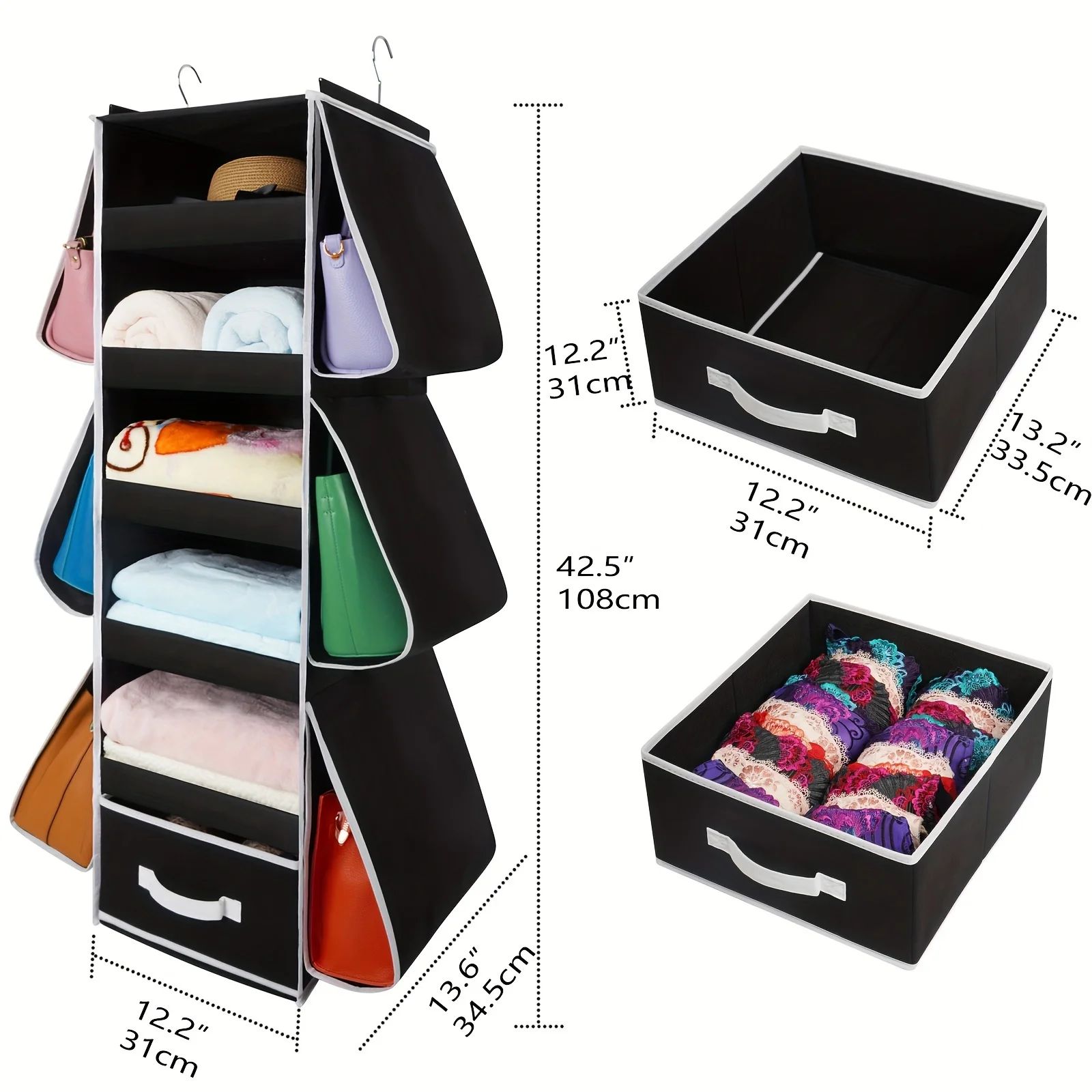 

1pc Hanging Closet Organizer, Collapsible Hanging Closet Shelves, Hanging Purse Handbag Organizer For Closet & RV, 42.5 H X 12.