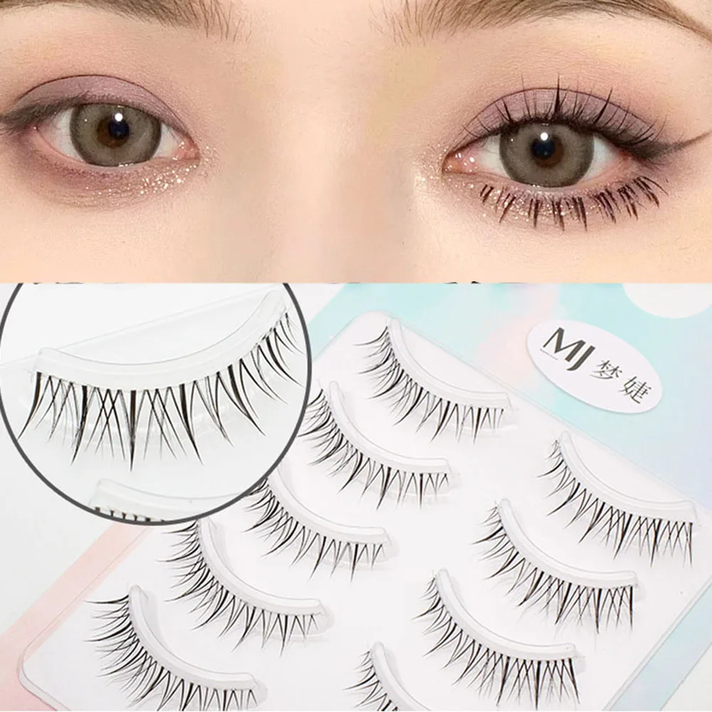 

New 5 Pairs Korean Style False Eyelash 3D Transparent Stem Manga Eyelash Natural Eye Makeup Eyelashes Supplies Wholesale