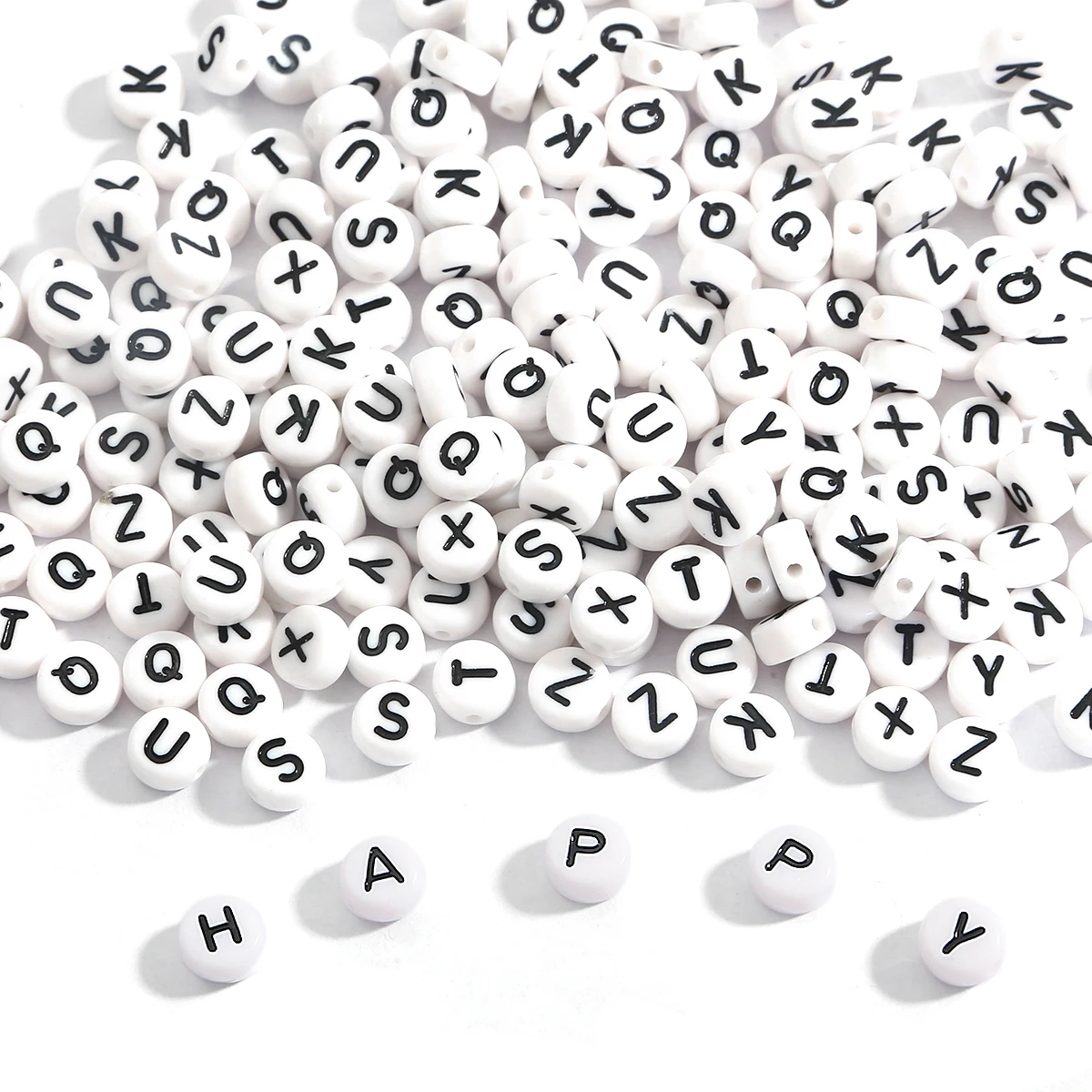 Acrylic Beads 7mm Alphabet Round Flat Letters Numbers DIY Craft Beads Kit 100pcs/Bag for Jewelry Making Bracelets Necklace