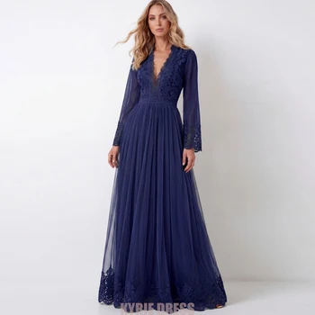 Abiti Personalizzati per la Madre della Sposa, Classici con Scollo a V, Maniche Lunghe Trasparenti, Vestito da Sera Formale a Linea A per Donne, Abiti per Ospiti