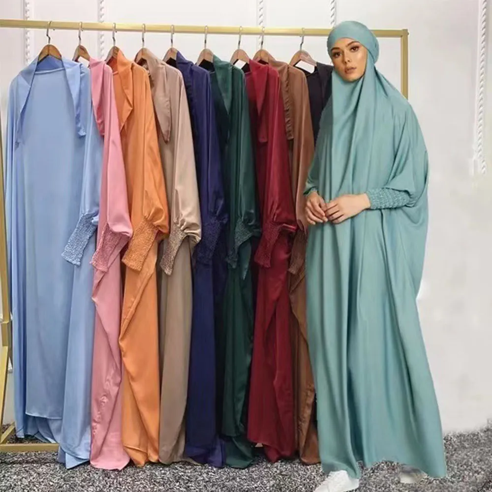 Ramadan muzułmańska szata jednoczęściowy rękaw długi strój modlitewny hidżab sukienka Jilbab kobiety z kapturem Abaya Niqab Islam Dubai zwykły szlafrok