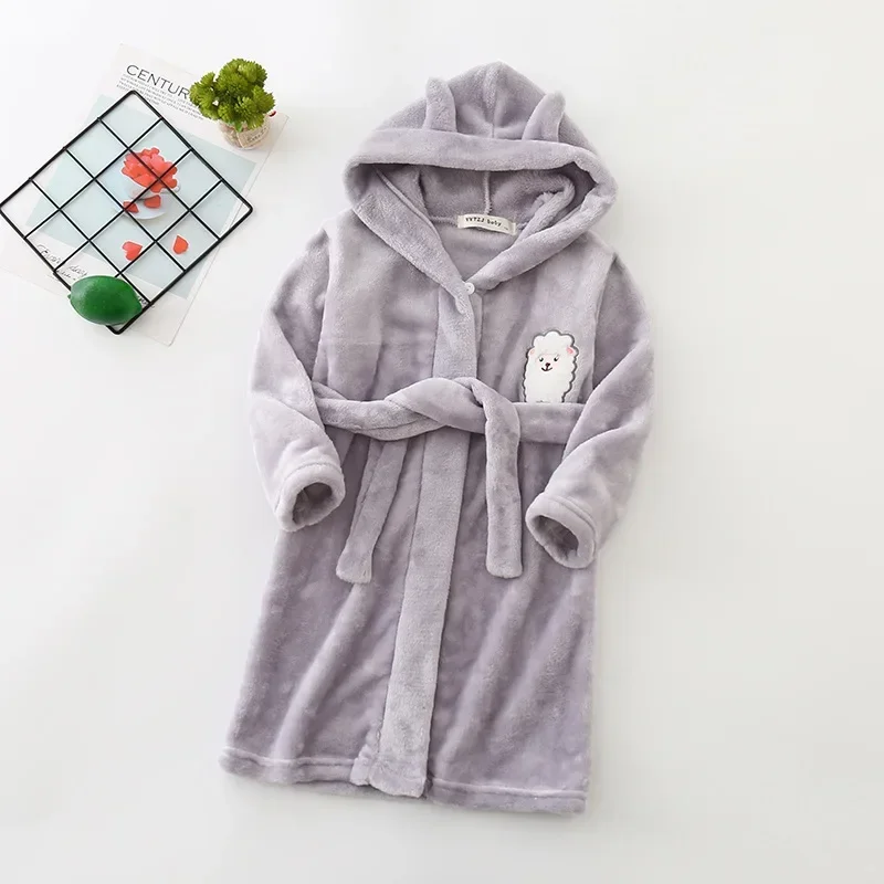 Kids Soft Bathrobe Pajamas Spring Autumn Flannel Hooded Sleepwear Boys Girls Homewear Animal Cartoon Cute Bathrobe Kids Pajamas Set Flannel Pajamas Child Bathrobe Kids Robe
