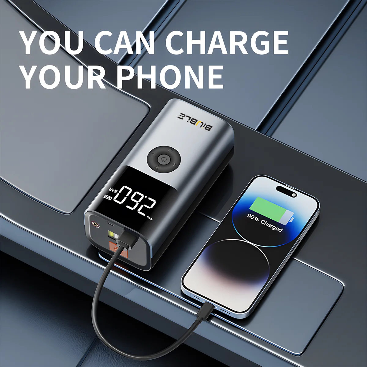 BIUBLE 2 in 1 Car Jump Starter Gas Filled 5000A Peak Aerate Quickly 12V with Fast Charging With LED Screen