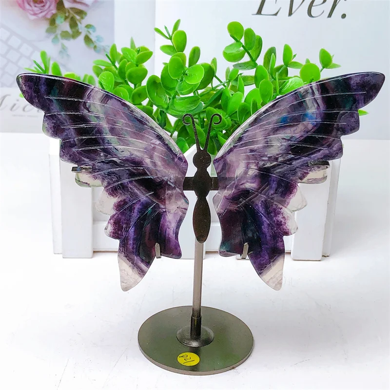 Ali di farfalla in Fluorite naturale, statua di pietra preziosa curativa di cristallo, decorazioni per la casa, energia minerale Reiki, 1 paio