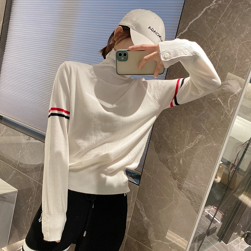 

TB Turtleneck Knit Undershirt Woman Thom Slim Slim Double Sleeve Bar Wool Thin Long Sleeve Sweater Versatile Top