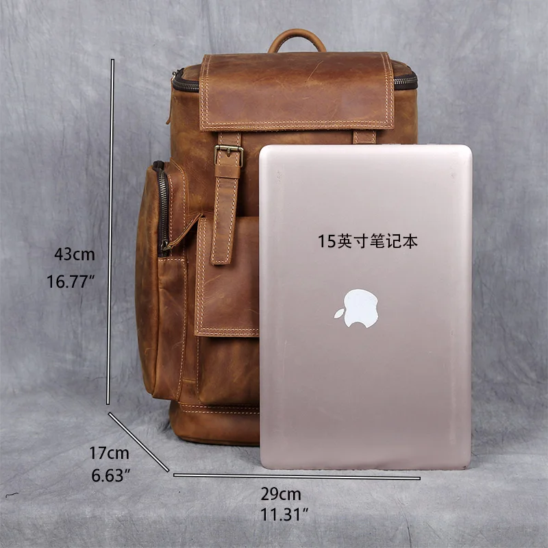 Retro Leather Backpack Men Crazy Horse Leather Large Capacity Multifunctional Outdoor Travel Backpack 6