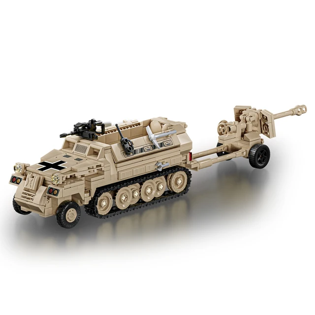 World War 2 WW2 Army Military Soldiers SWAT Half Tracked Armor Vehicle Trailer Assemble Building Blocks Bricks Children's Toys 1
