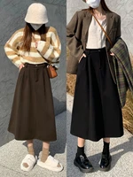 High Waist Woolen Skirt Women Long 2024 Autumn Winter Plus Size Women Clothing Elastic Waist A Line Brown Or Black Skirt Women - Image 2