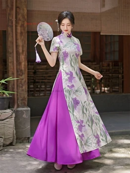2025 vietnam traditional dress aodai national flower print cheongsam oriental improved a-line qipao banquet evening aodai dress