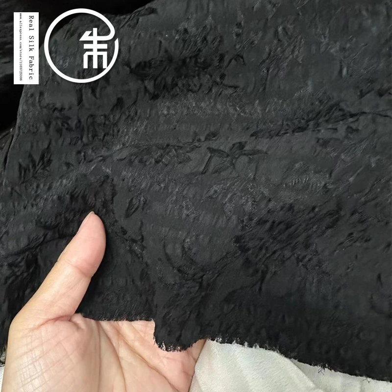 

High Quality Pure Black 100% Real Silk Designer Guanle Crepe Silk Fabric 30Momme Cheongsam Dress Pants Fabric