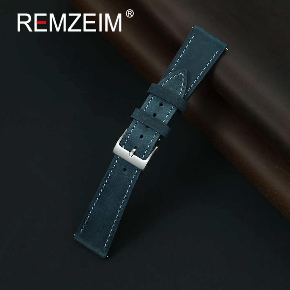 Vintage Leather Quick Release Watch Band with Stainless Steel Buckle